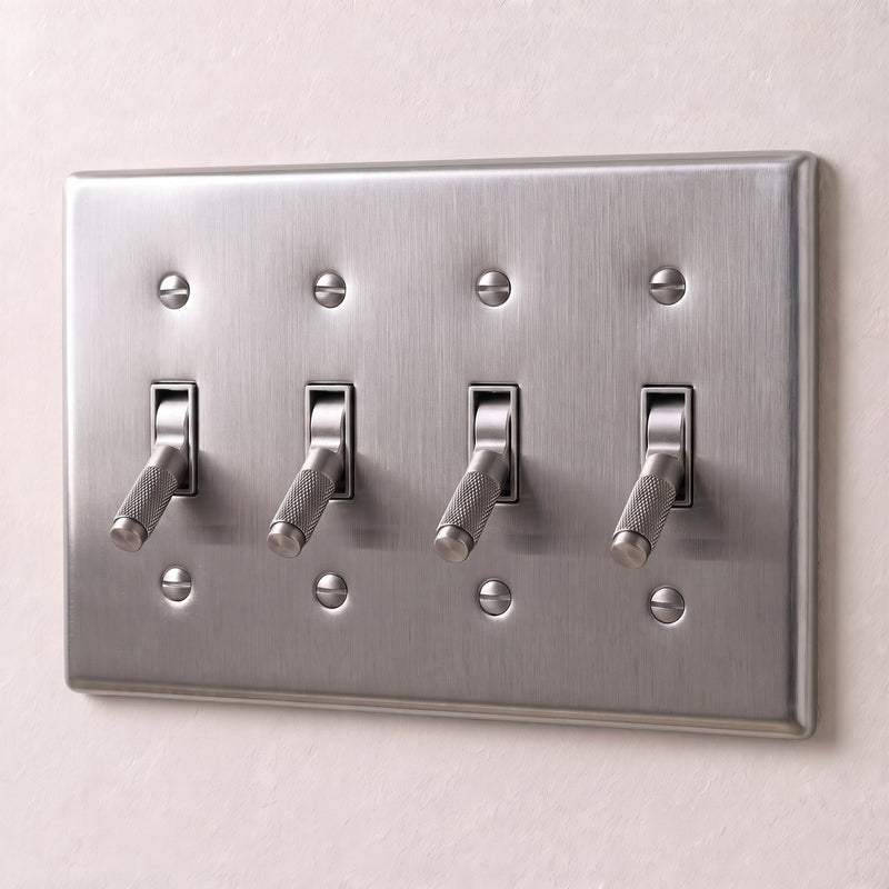 Brass 4-Way Toggle Switch — 4 Gang · Stainless Steel