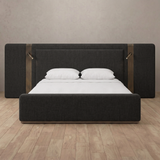 Linen Blend Charcoal — Extended Headboard with Integrated Lighting