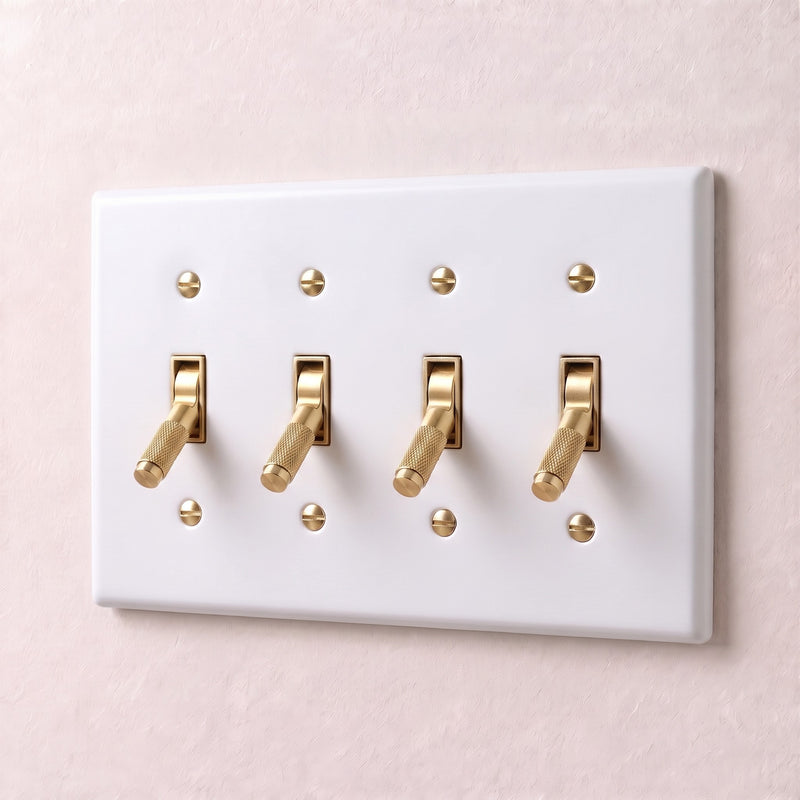 Brass Toggle Switch — 4 Gang · White with Brass