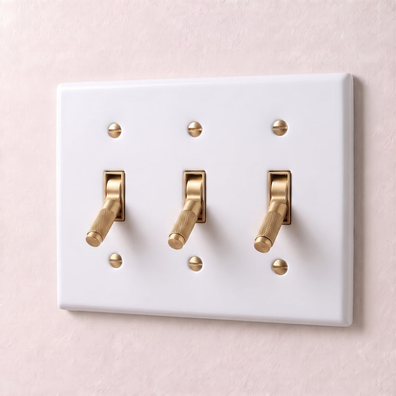 Brass Toggle Switch — 3 Gang · White with Brass
