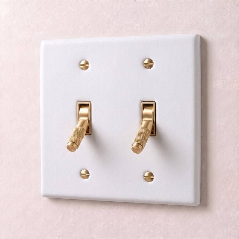 Brass 4-Way Toggle Switch — 2 Gang · White with Brass