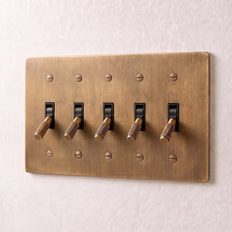 Brass 4-Way Toggle Switch — 5 Gang · Brass