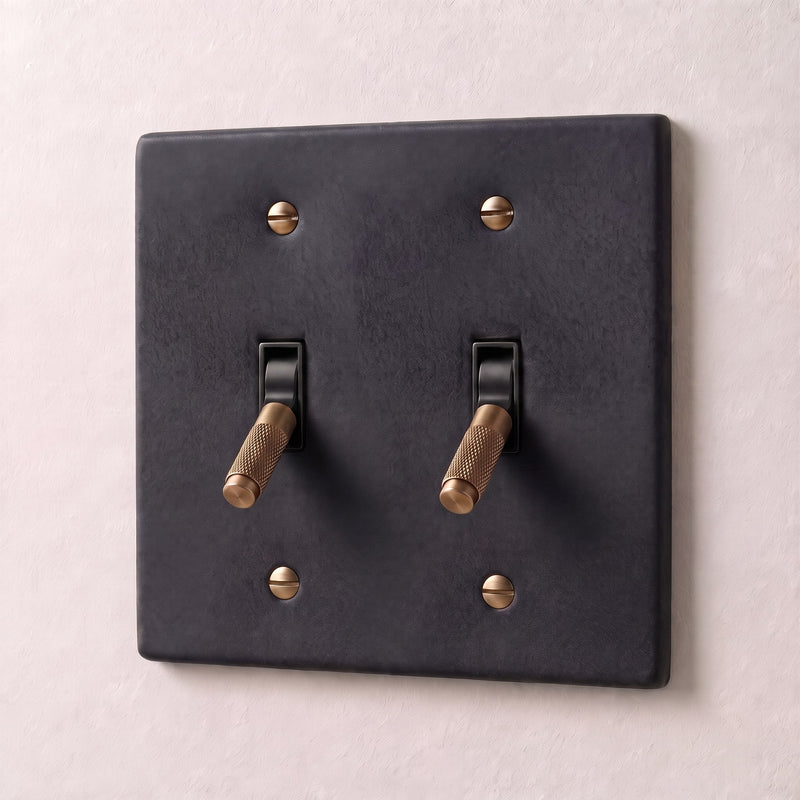 Brass 4-Way Toggle Switch — 2 Gang · Night Black with Brass