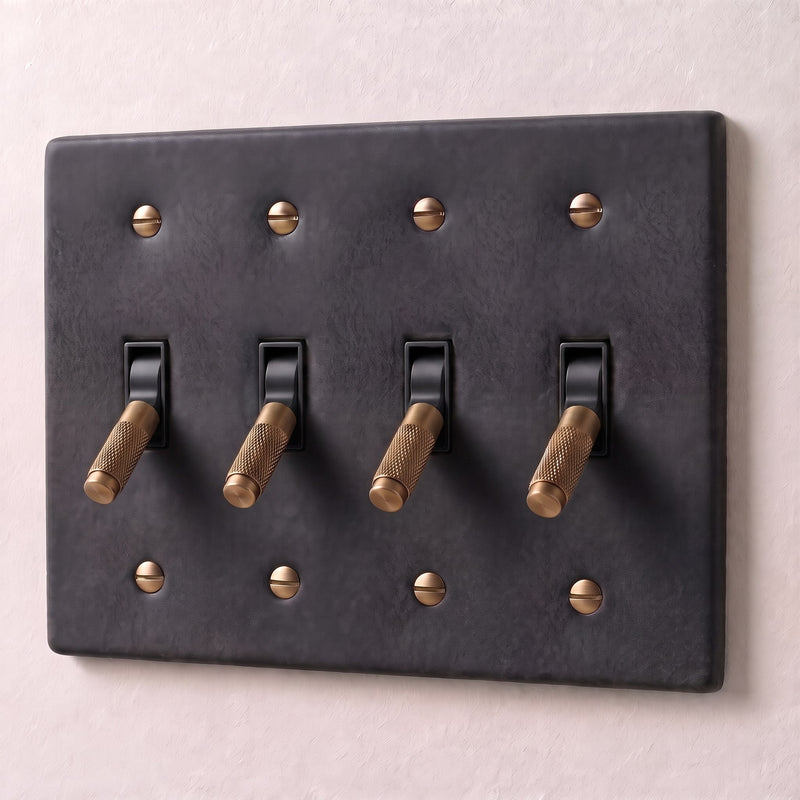 Brass 4-Way Toggle Switch — 4 Gang · Night Black with Brass