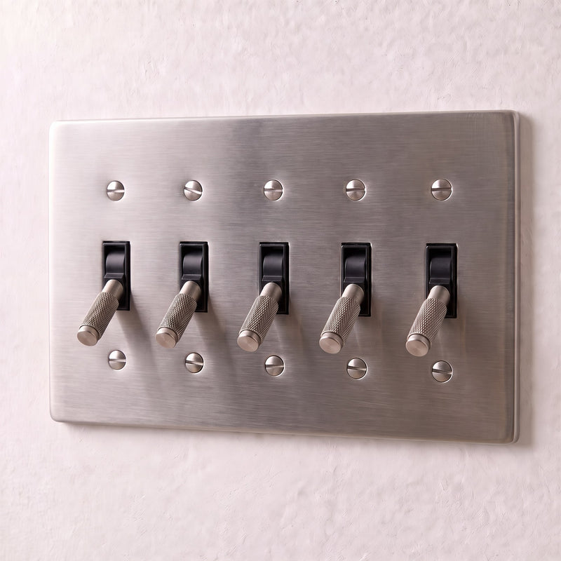 Brass 4-Way Toggle Switch — 5 Gang · Stainless Steel