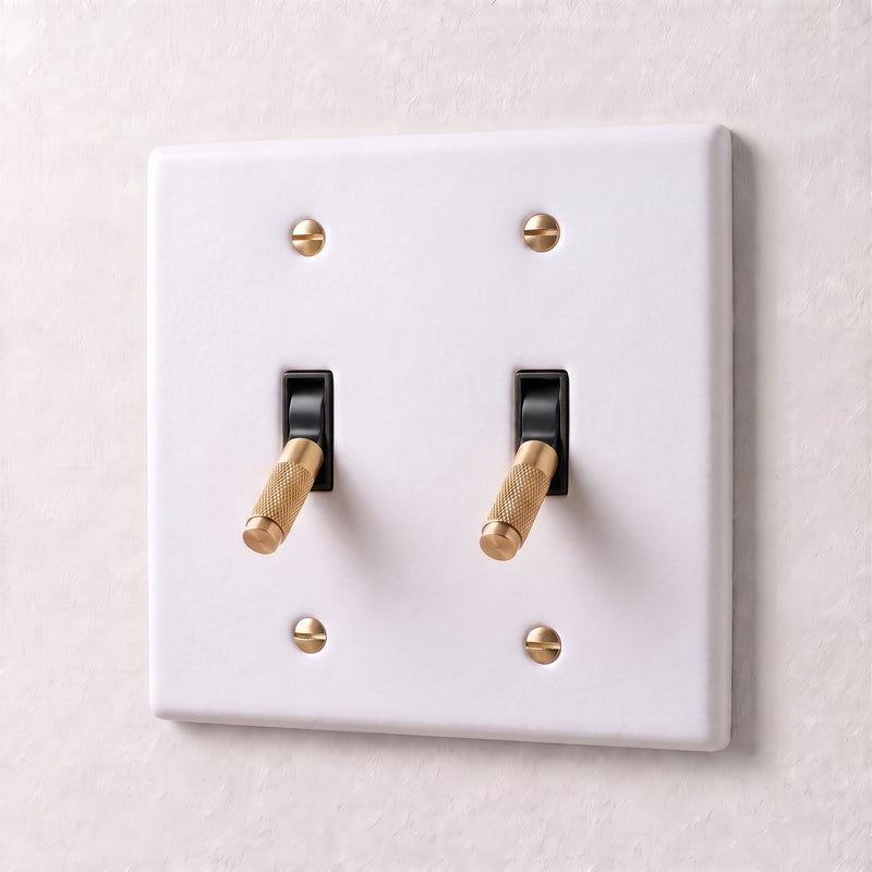Brass 4-Way Toggle Switch — 2 Gang · White with Brass
