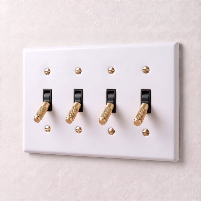 Brass 4-Way Toggle Switch — 4 Gang · White with Brass