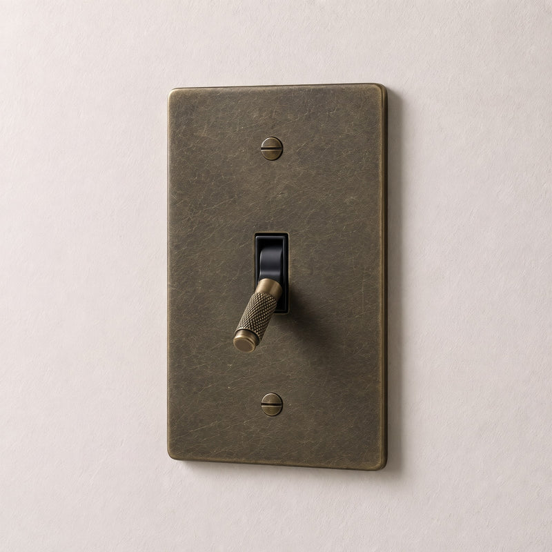 Brass Toggle Switch — 1 Gang · Bronze with Patina