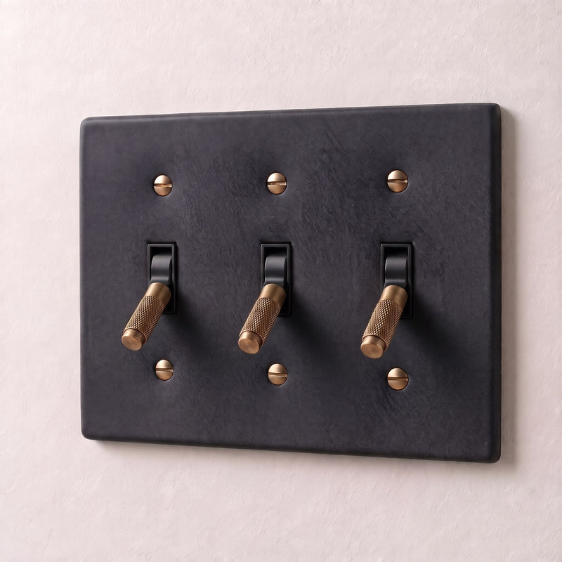 Brass Toggle Switch — 3 Gang · Night Black with Brass