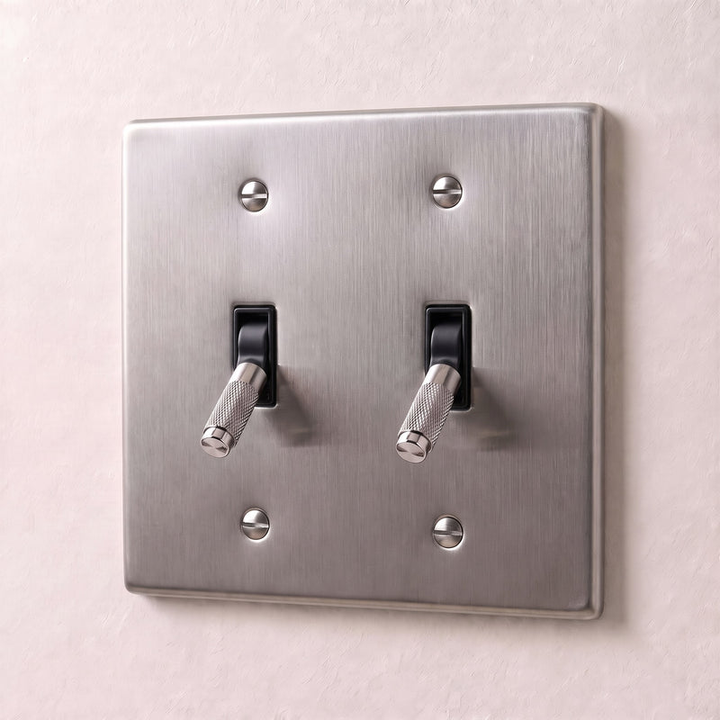 Brass Toggle Switch — 2 Gang · Stainless Steel