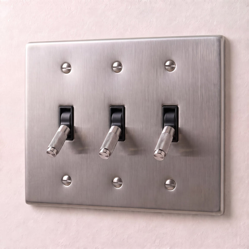 Brass Toggle Switch — 3 Gang · Stainless Steel