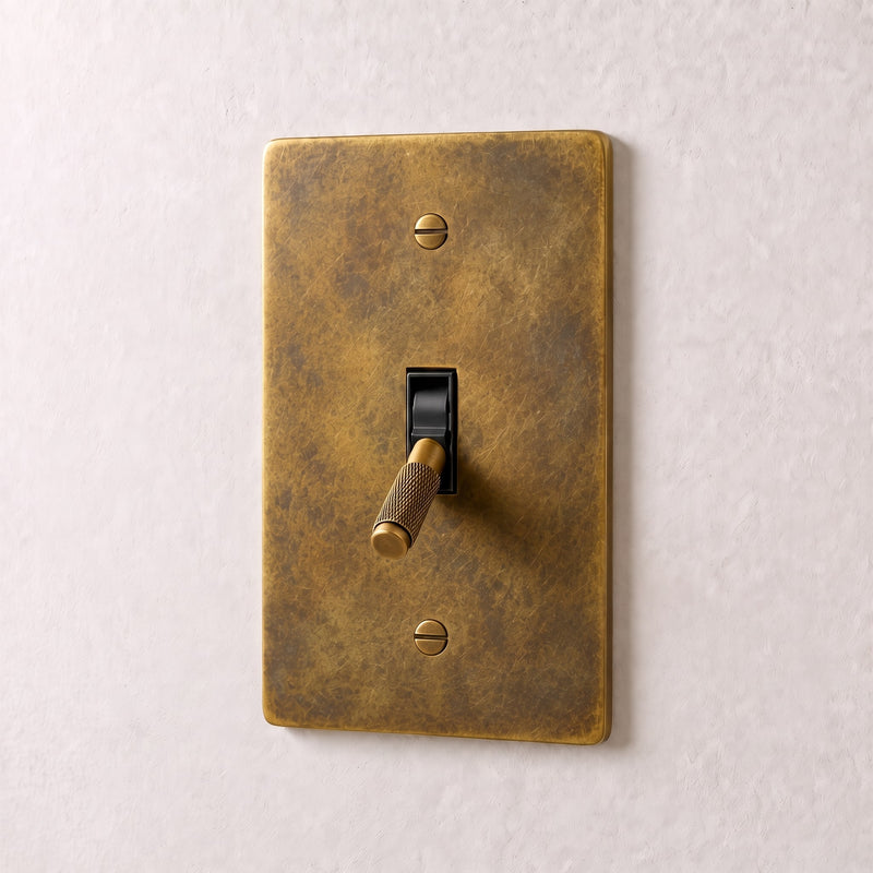 Brass Toggle Switch — 1 Gang · Vintage Brass with Patina