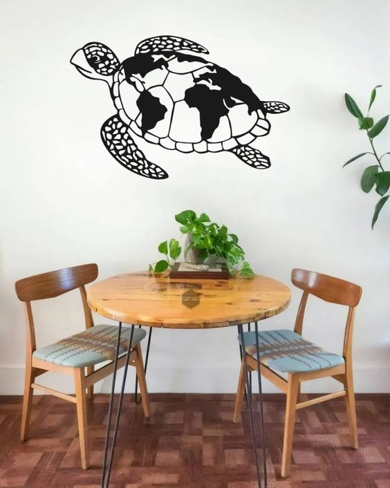 Flying Turtle World Metal Wall Art