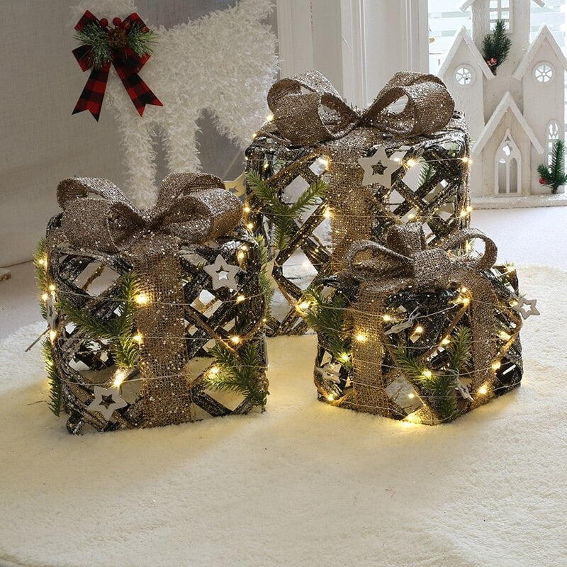 Gift-Box-Shaped Metal Christmas Luminaries, Set of Three