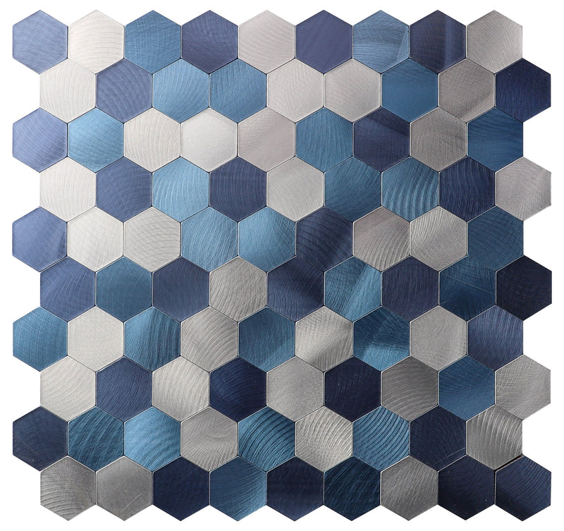Blue Brush Finish Mosaic Tile Decal (Set of 22)
