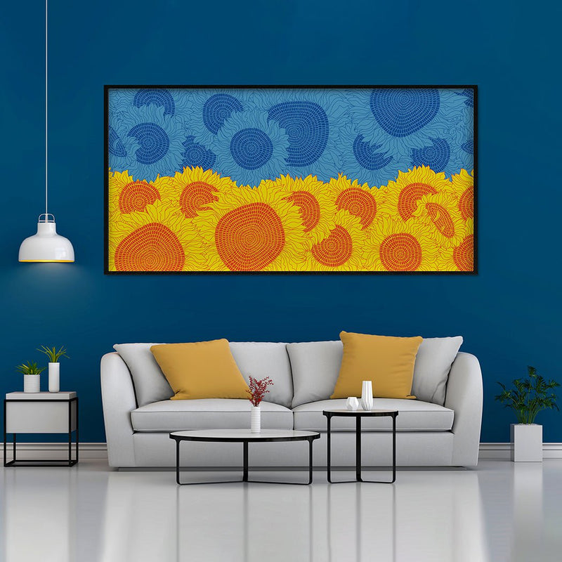 Blue and Yellow Sunflowers Art