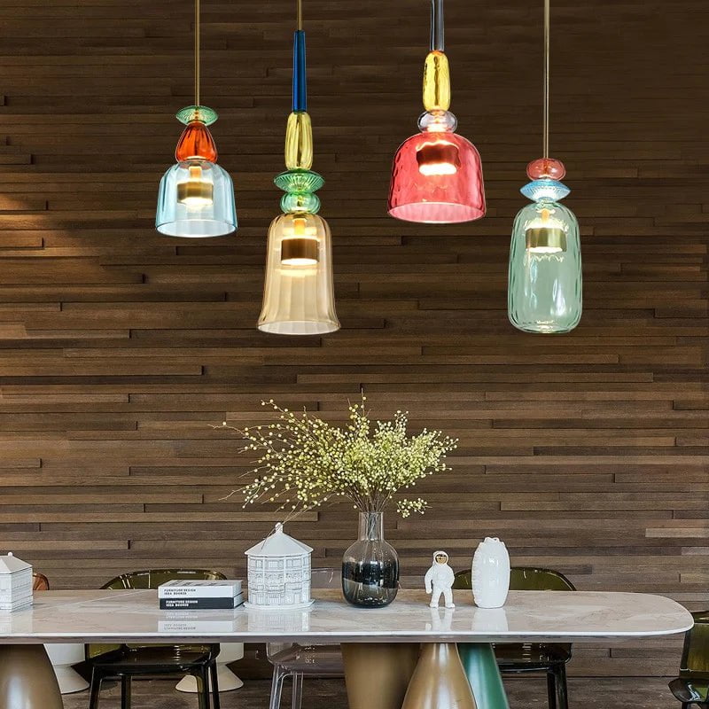 Vintage Colored Glass Pendant Light