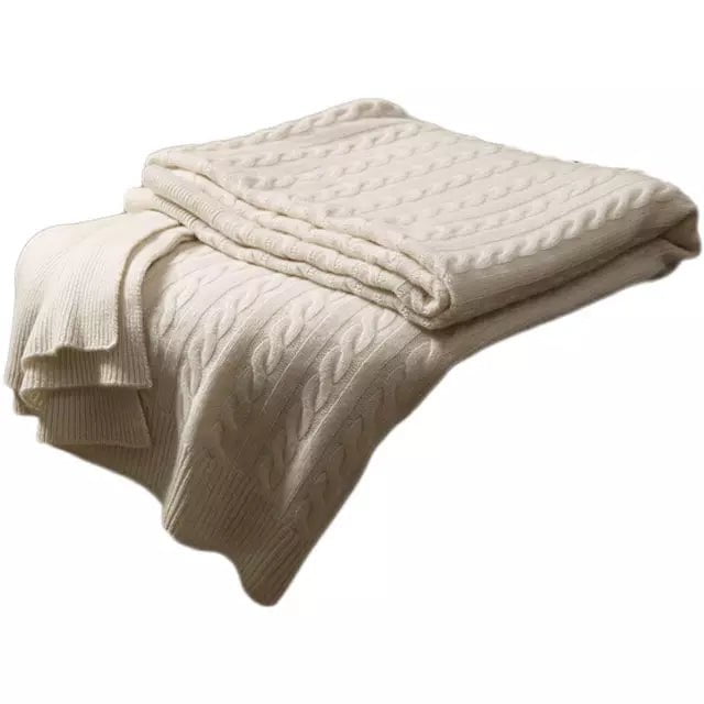 Cream Knit Cashmere Blanket Throw