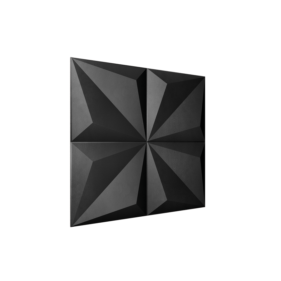 Leaves Square 3D Leather Wall Panel in Black