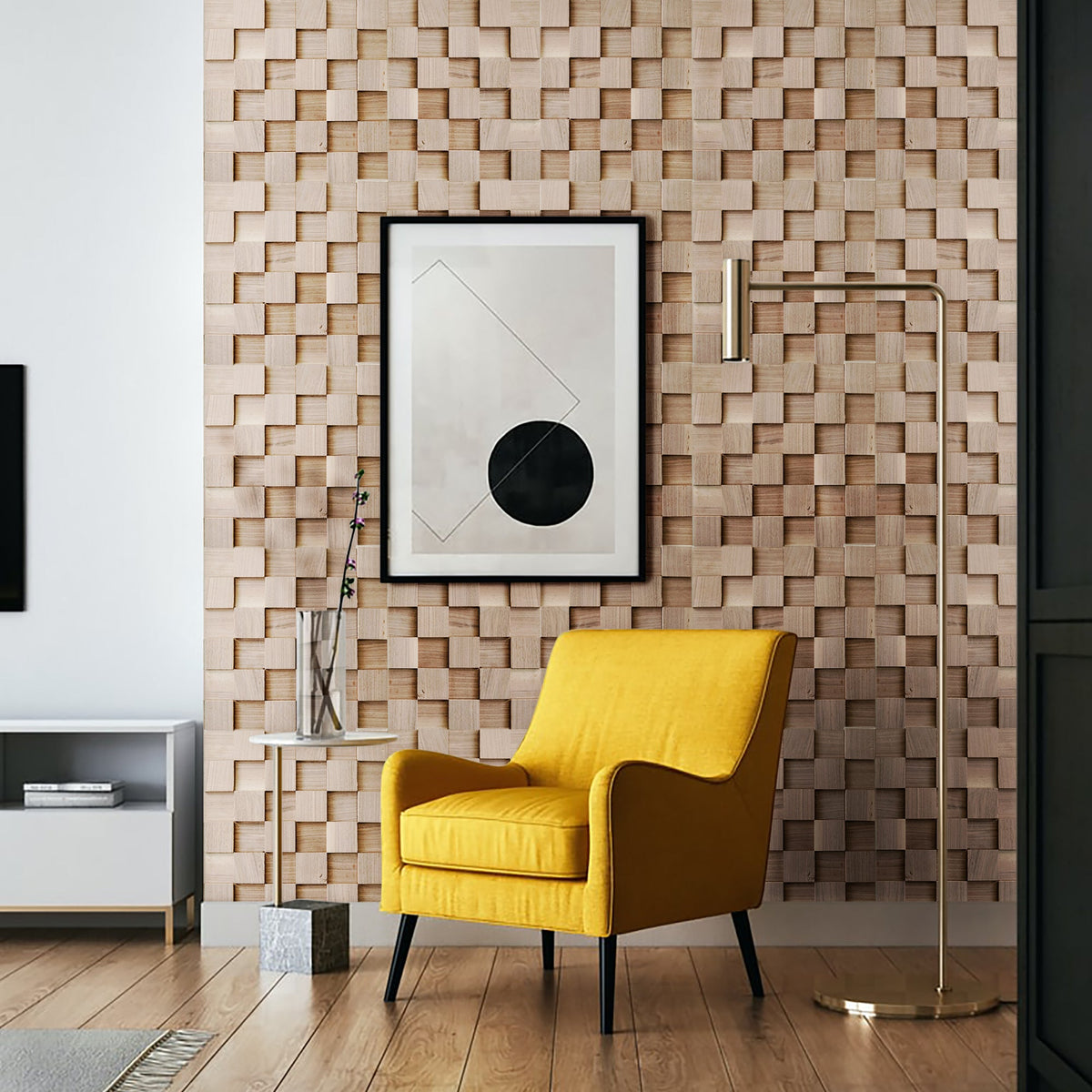 Quadri Wood Mosaic Wall Panel — lifestyle