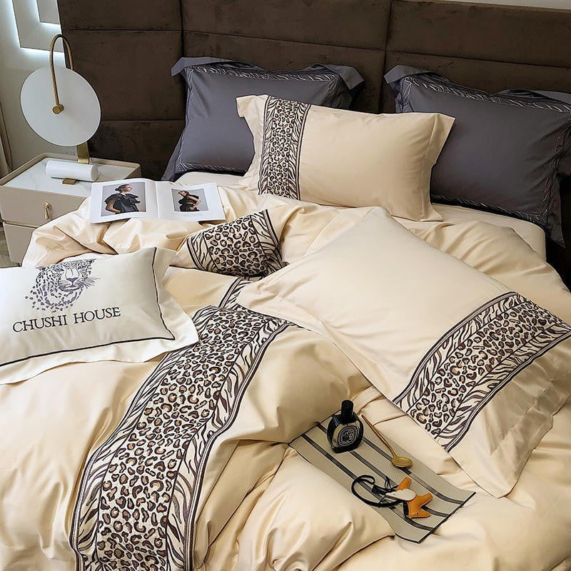 Leopard Grey Duvet Cover Set (Egyptian Cotton)