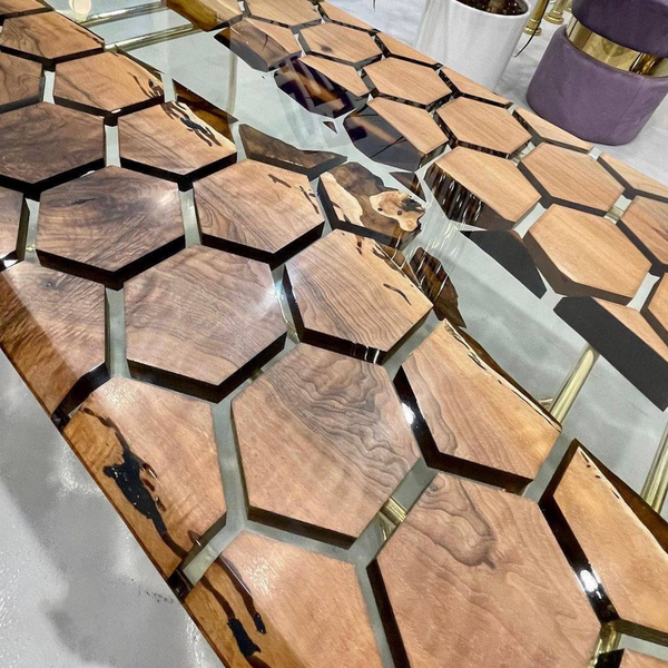 Clear Honeycomb Wooden Epoxy Table