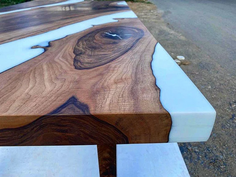 White Solid Wood Epoxy Table Articture