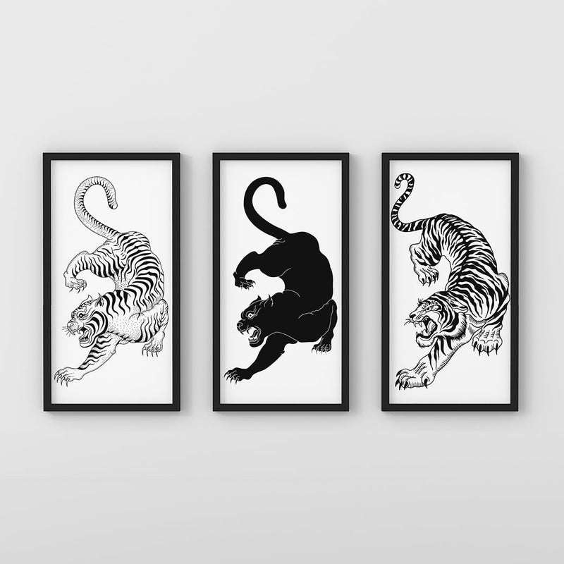 Triple Tiger Triptych Canvas Art