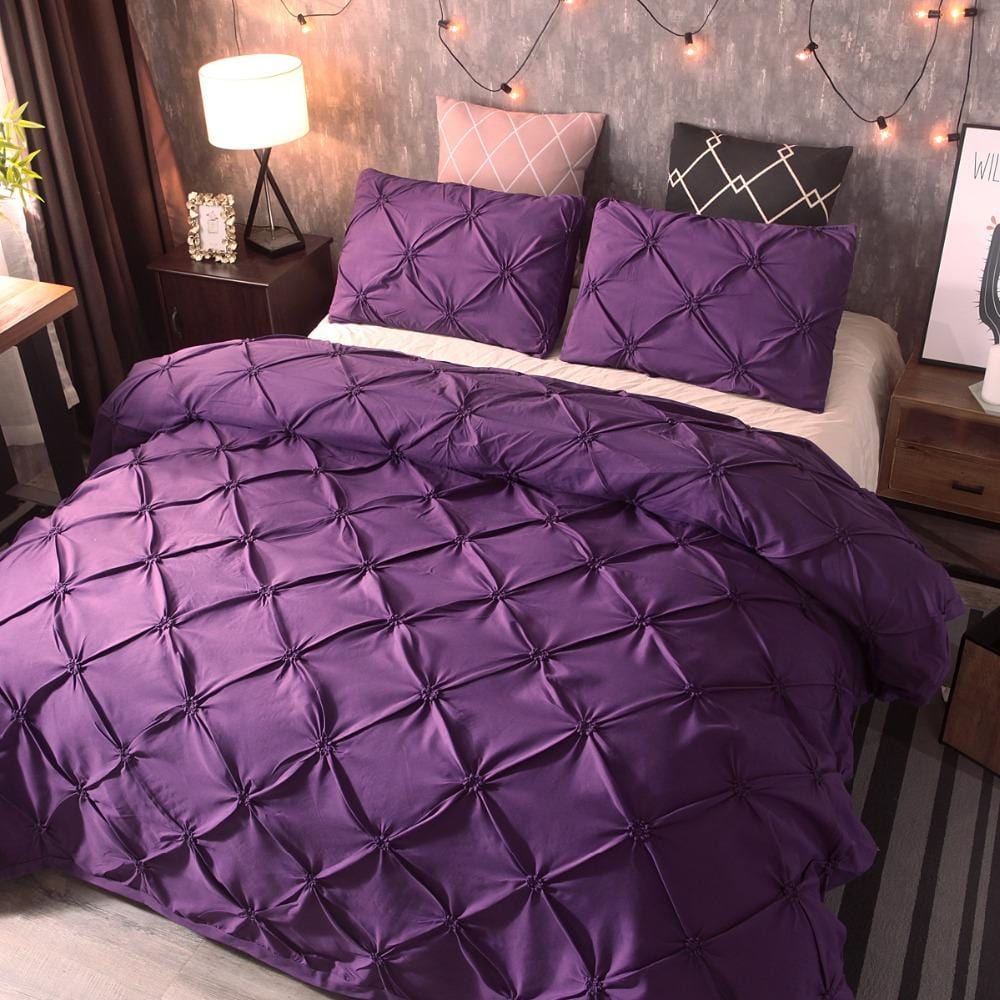 Feelyou Pinch Pleated Duvet Cover Set Queen Size Pintuck Bedding Set