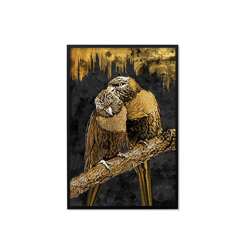 Golden Birds Abstract Art Stretched Canvas