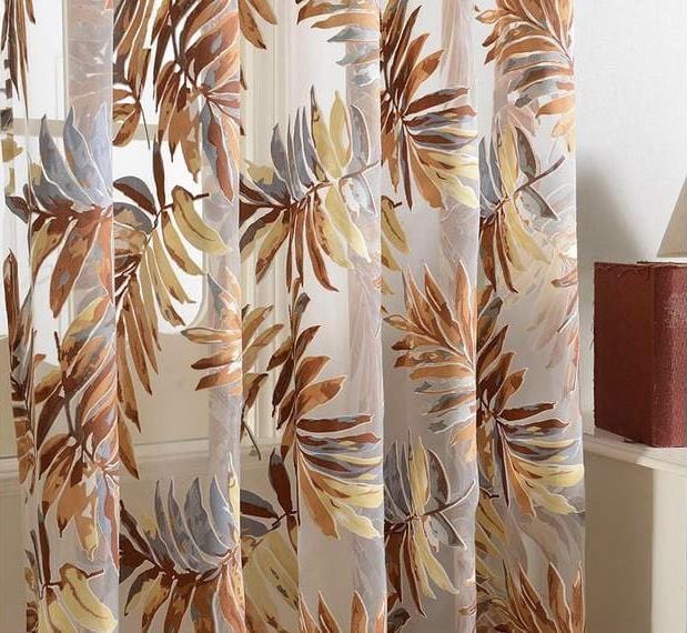 Tropical Leaves Brown Sheer Curtain