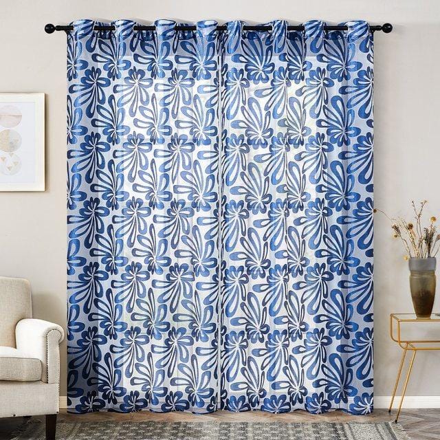 Splash Ring Blue Sheer Curtain