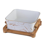 European Serving Bowl with Wooden Base (White)