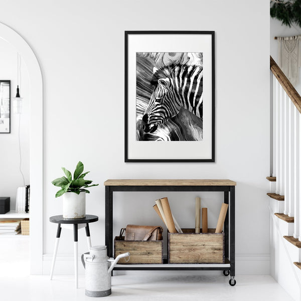Black and White Zebra Abstract Art Stretched Canvas
